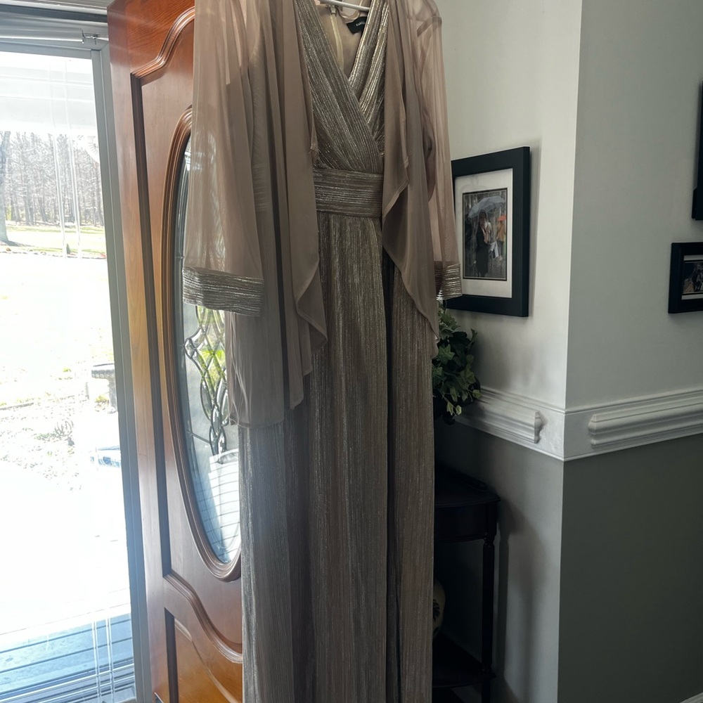 R&M Richards Silver and Cream Evening Dress